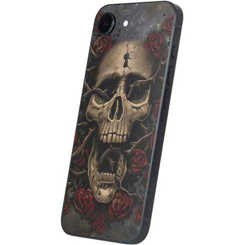 Liquid Blue Skull Entwined with Roses iPhone 16e Skin