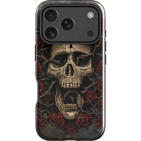 Liquid Blue Skull Entwined with Roses iPhone 18 Pro Impact Case