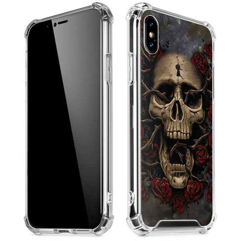 Liquid Blue Skull Entwined with Roses iPhone X/XS Clear Case