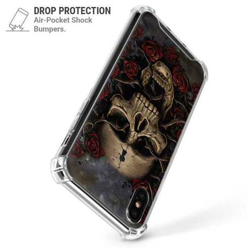 Liquid Blue Skull Entwined with Roses iPhone X/XS Clear Case