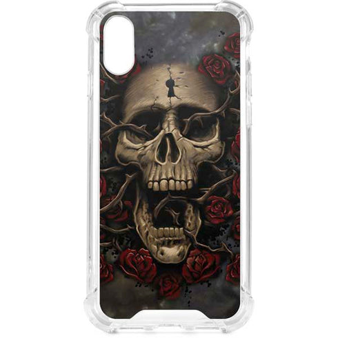 Liquid Blue Skull Entwined with Roses iPhone XS Clear Case