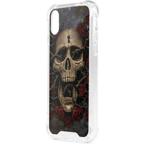 Liquid Blue Skull Entwined with Roses iPhone XS Clear Case