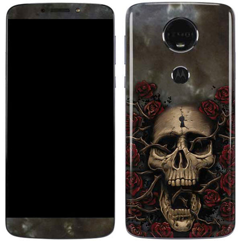 Liquid Blue Skull Entwined with Roses Moto E5 Plus Skin