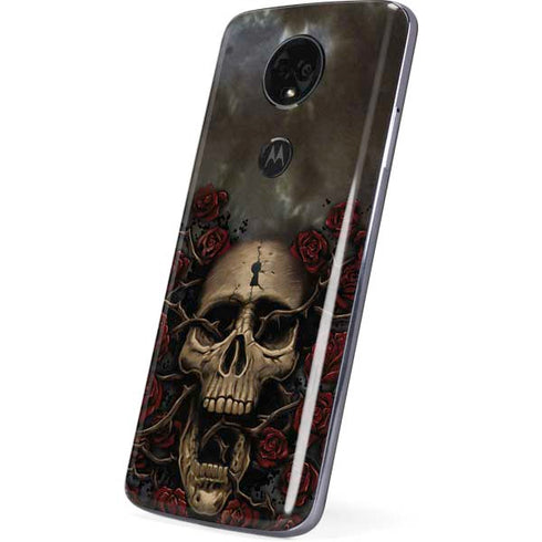 Liquid Blue Skull Entwined with Roses Moto E5 Plus Skin