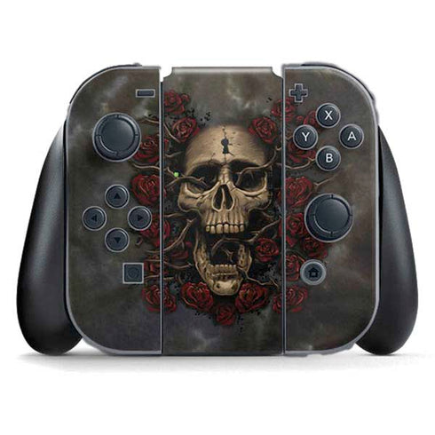 Liquid Blue Skull Entwined with Roses Nintendo Switch (2017-2021) Joy-Con Controller Skin