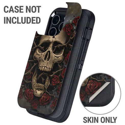 Liquid Blue Skull Entwined with Roses Otterbox Defender iPhone Skin