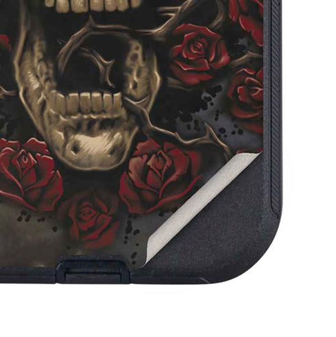 Liquid Blue Skull Entwined with Roses Otterbox Defender iPhone Skin