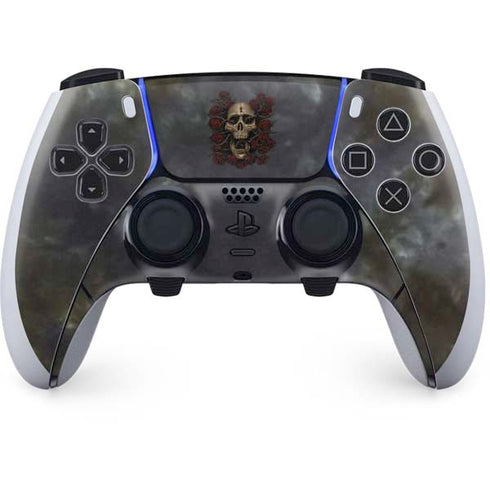 Liquid Blue Skull Entwined with Roses PS5 DualSense Edge Pro Controller Skin
