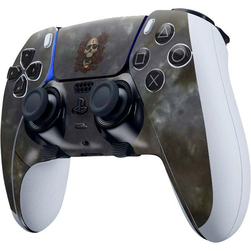 Liquid Blue Skull Entwined with Roses PS5 DualSense Edge Pro Controller Skin