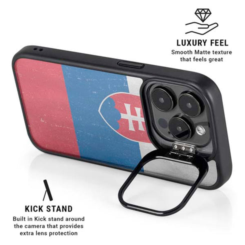 Slovakia Flag Distressed iPhone 14 Pro Max Kickstand Case