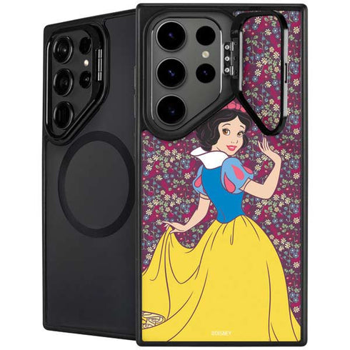 Disney Snow White Character with Floral Pattern Galaxy S25 Ultra Kickstand Case