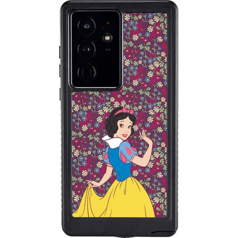 Disney Snow White Character with Floral Pattern Galaxy S24 Ultra Waterproof Case