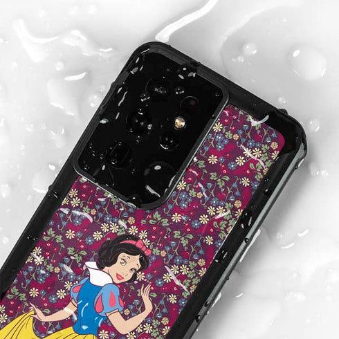 Disney Snow White Character with Floral Pattern Galaxy S24 Ultra Waterproof Case