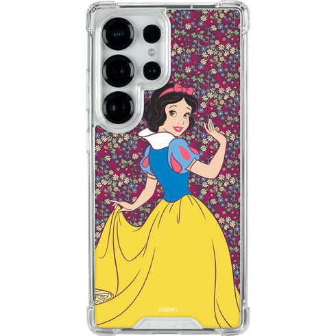 Disney Snow White Character with Floral Pattern Galaxy S25 Ultra Clear Case