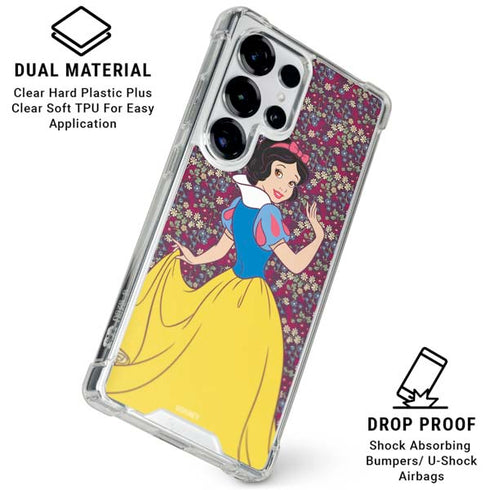 Disney Snow White Character with Floral Pattern Galaxy S25 Ultra Clear Case