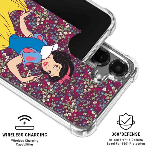Disney Snow White Character with Floral Pattern Galaxy S26 Clear Case
