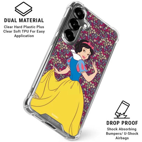 Disney Snow White Character with Floral Pattern Galaxy S26 Clear Case