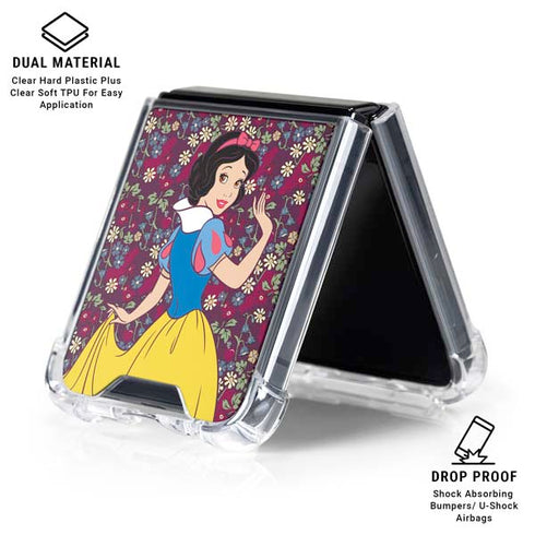 Disney Snow White Character with Floral Pattern Galaxy Z Flip6 Clear Case