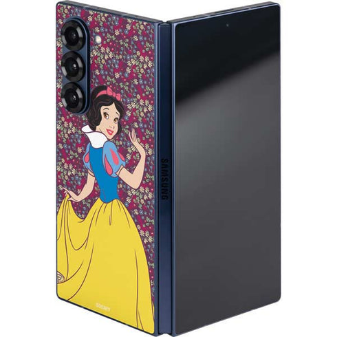 Disney Snow White Character with Floral Pattern Galaxy Z Fold6 Skin