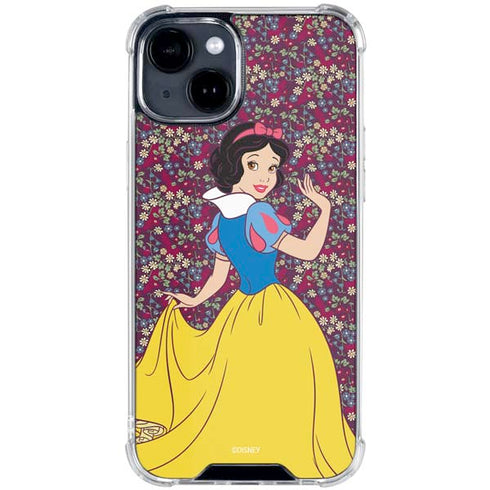 Disney Snow White Character with Floral Pattern iPhone 15 Clear Case