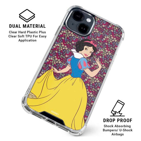 Disney Snow White Character with Floral Pattern iPhone 15 Clear Case