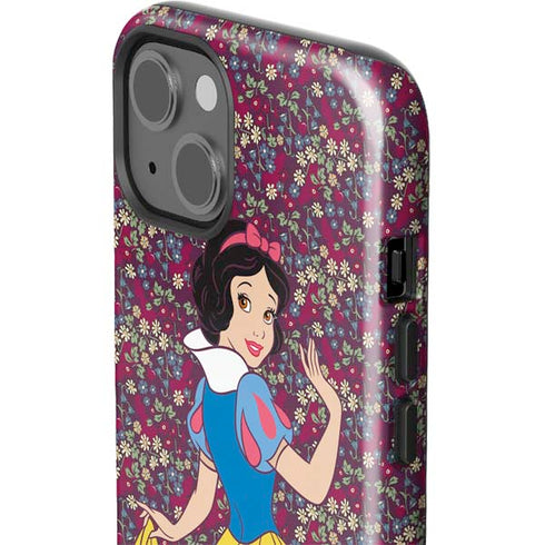 Disney Snow White Character with Floral Pattern iPhone 15 Impact Case