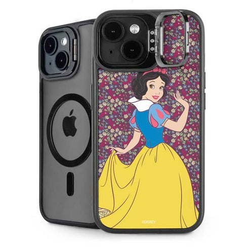 Disney Snow White Character with Floral Pattern iPhone 15 Kickstand Case