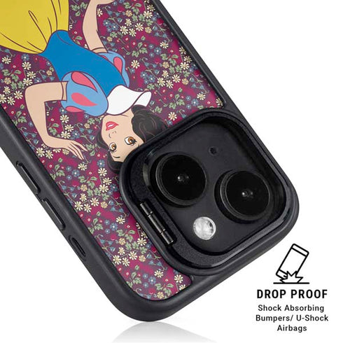 Disney Snow White Character with Floral Pattern iPhone 15 Kickstand Case