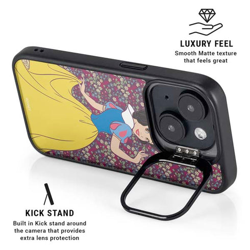 Disney Snow White Character with Floral Pattern iPhone 15 Plus Kickstand Case