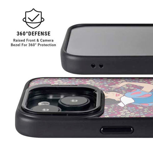 Disney Snow White Character with Floral Pattern iPhone 15 Plus Kickstand Case