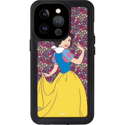 Disney Snow White Character with Floral Pattern iPhone 15 Pro Waterproof Case