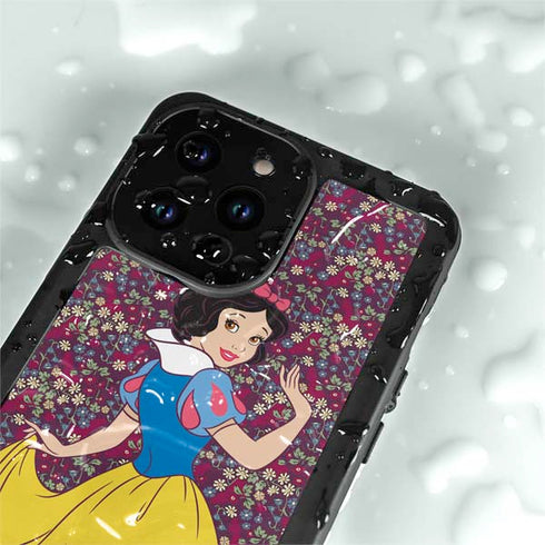 Disney Snow White Character with Floral Pattern iPhone 15 Pro Waterproof Case