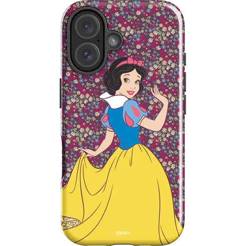 Disney Snow White Character with Floral Pattern iPhone 16 Impact Case
