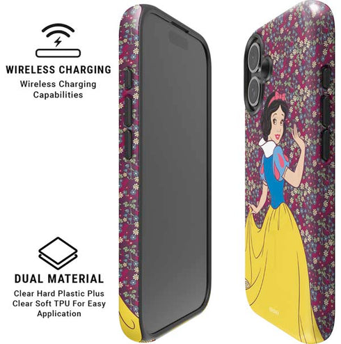 Disney Snow White Character with Floral Pattern iPhone 16 Magsafe Impact Case