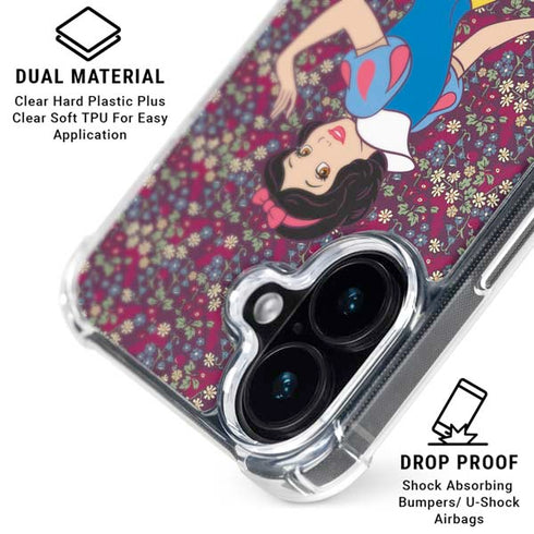 Disney Snow White Character with Floral Pattern iPhone 16 Plus Clear Case