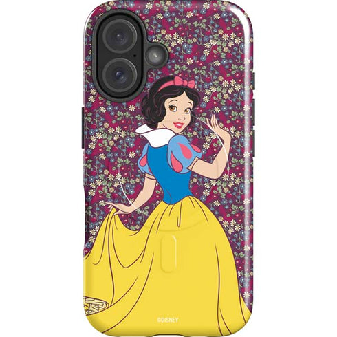 Disney Snow White Character with Floral Pattern iPhone 16 Plus Magsafe Impact Case