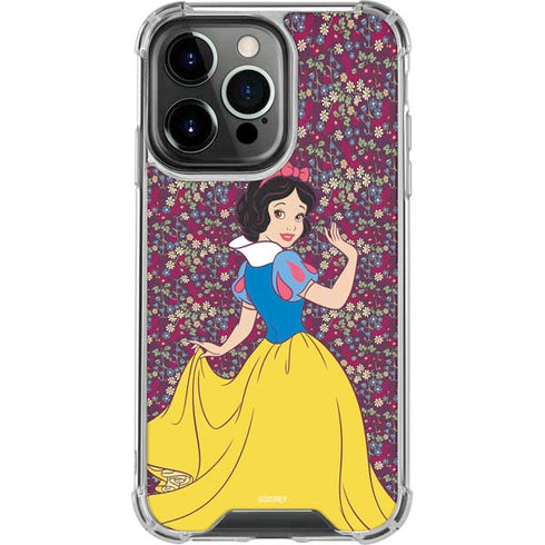 Disney Snow White Character with Floral Pattern iPhone 16 Pro Clear Case