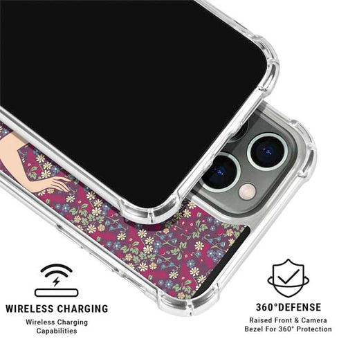 Disney Snow White Character with Floral Pattern iPhone 16 Pro Clear Case