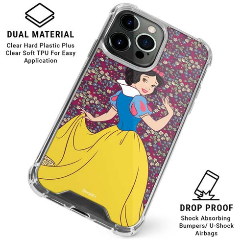 Disney Snow White Character with Floral Pattern iPhone 16 Pro Clear Case