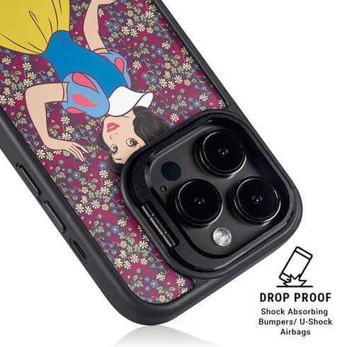 Disney Snow White Character with Floral Pattern iPhone 16 Pro Kickstand Case