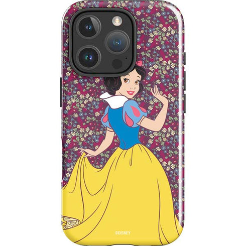 Disney Snow White Character with Floral Pattern iPhone 16 Pro Max Impact Case