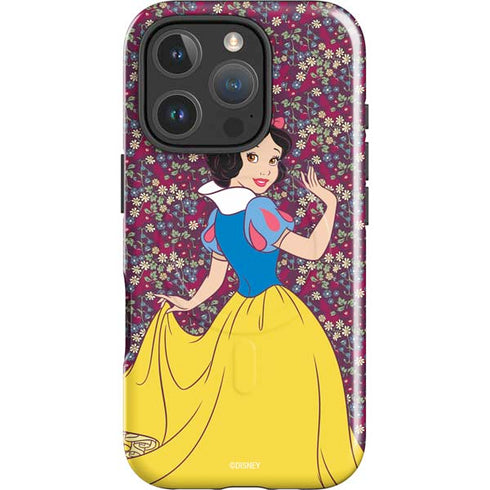 Disney Snow White Character with Floral Pattern iPhone 16 Pro Max Magsafe Impact Case