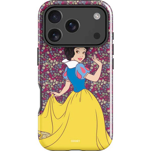 Disney Snow White Character with Floral Pattern iPhone 18 Pro Impact Case