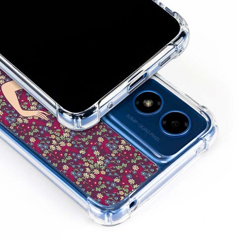 Disney Snow White Character with Floral Pattern Moto G Play 4G (2024) Clear Case