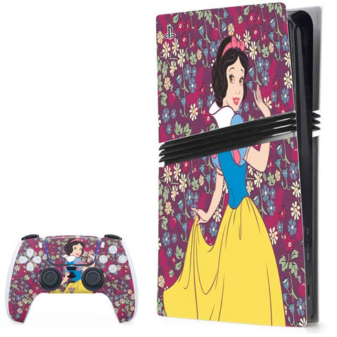 Disney Snow White Character with Floral Pattern PS5 Pro Bundle Skin