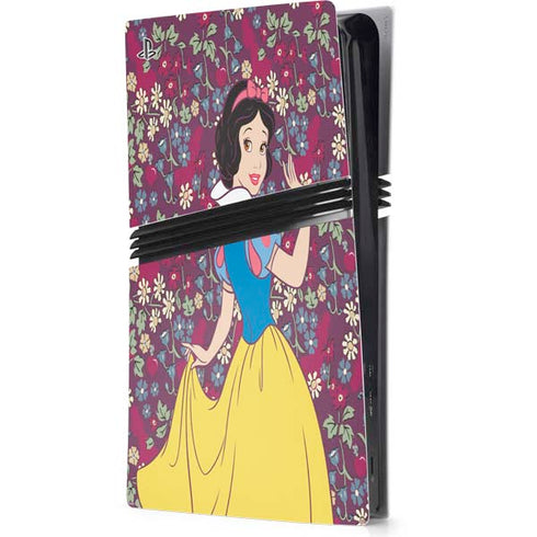 Disney Snow White Character with Floral Pattern PS5 Pro Console Skin