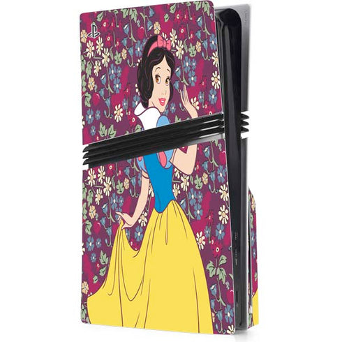 Disney Snow White Character with Floral Pattern PS5 Pro Disk Console Skin