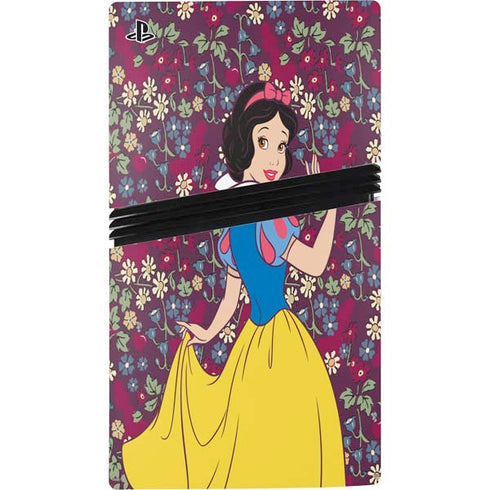 Disney Snow White Character with Floral Pattern PS5 Pro Disk Console Skin