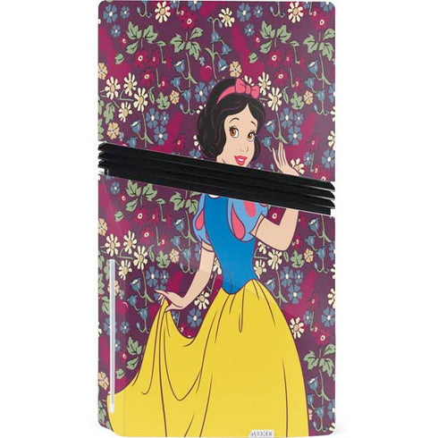 Disney Snow White Character with Floral Pattern PS5 Pro Disk Console Skin