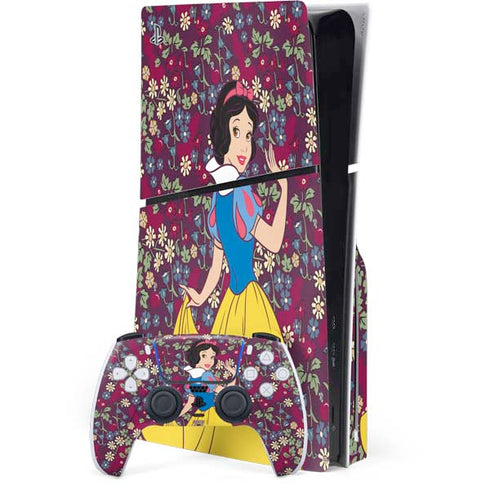 Disney Snow White Character with Floral Pattern PlayStation PS5 Skins